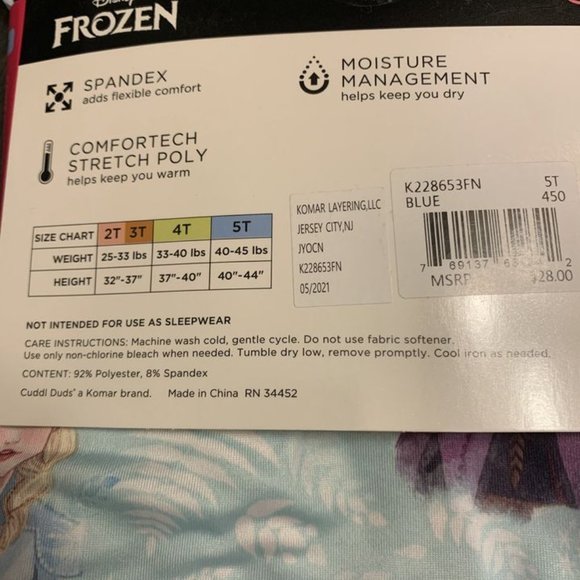 5T New Cuddl Duds Frozen Elsa and Anna Base Layer / Long Underwear / Pajamas: 5T - Picture 4 of 4